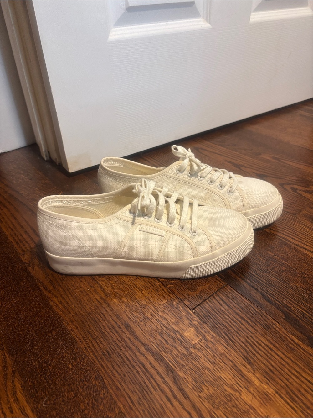 Superga Cream Canvas Low-Top Lace-Up Sneakers - Size 8